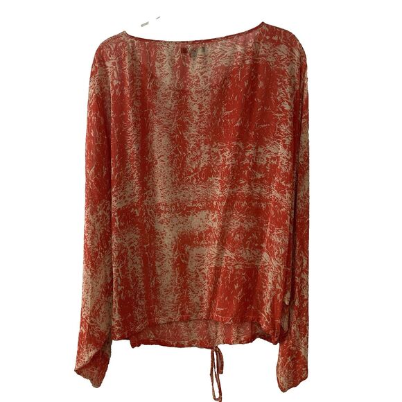 Rachel Zoe Silk Blouse SIZE 8 Sheer Dolman Long Sleeve Abstract Art to Wear - Picture 2 of 11